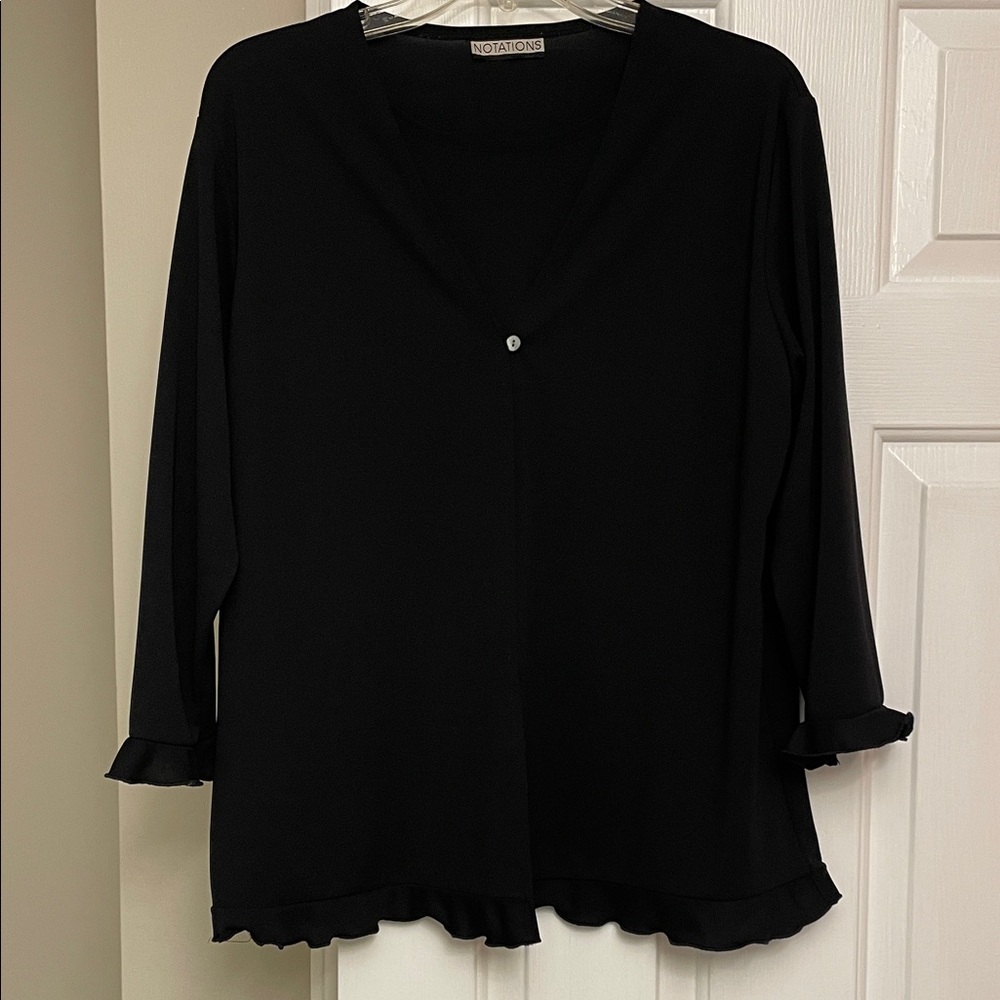 Notations Black Ruffle Trim Blouse
